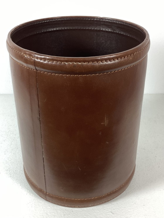 Image 1 of Cestino per rifiuti in pelle modernista francese vintage anni Sessanta