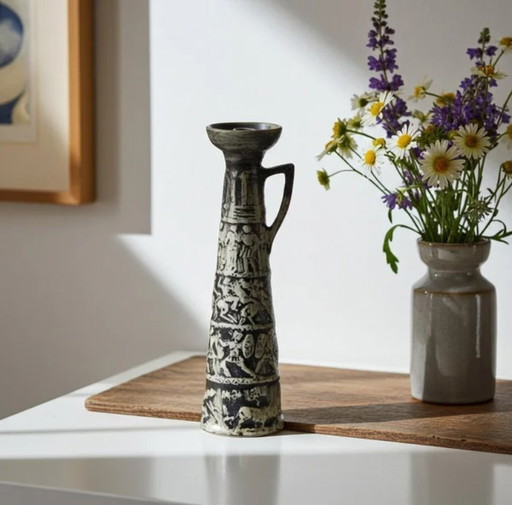 Candelabro antiguo griego de cerámica – Cerámica del siglo XIX, pieza auténtica marcada