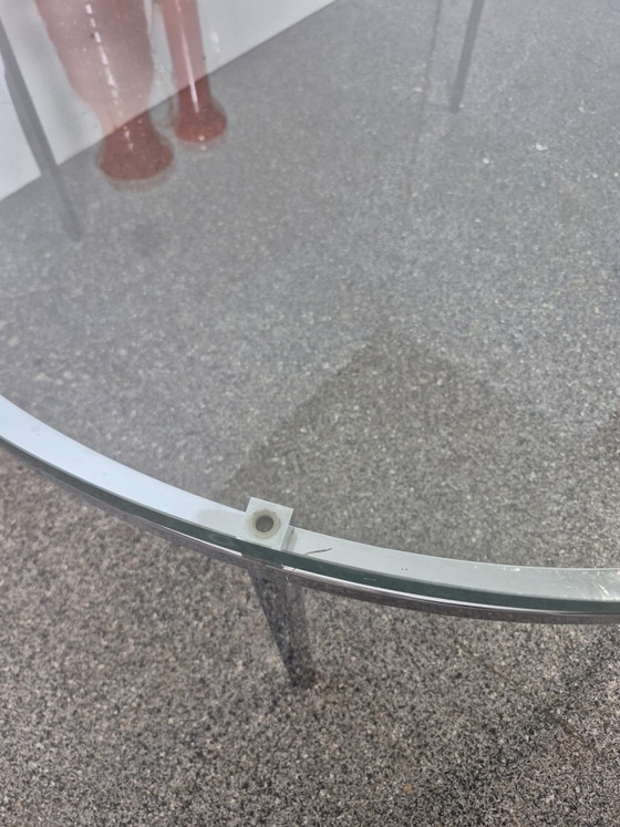 Vintage Design Coffee Table – Chrome & Glass – 1970s – Ø110 Cm (photo 5 of 7)
