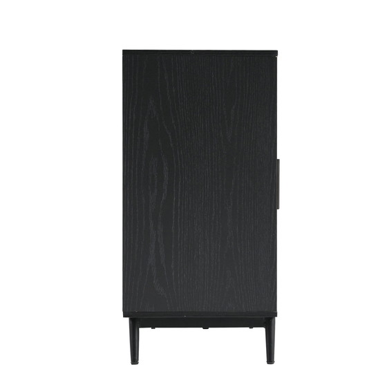 Image 1 of Credenza nera Urban Meuble con ante in vetro in rattan, anta semicircolare 160*40*80cm VELZU