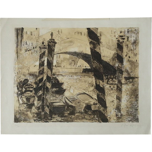 Litografía vintage de René Genis, 1970