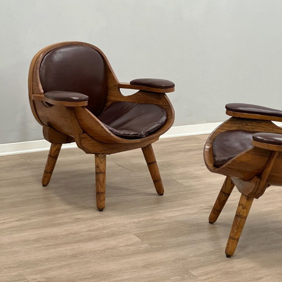 Sala de estar rústica con sillones y sofá de barril de madera, Italia, década de 1970. – Taburetes de bar (photo 15 of 19)