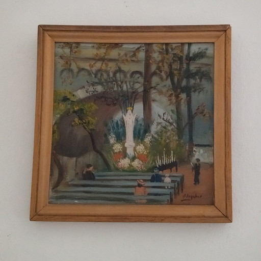 Tableau Peinture art Naïf. Lourdes 