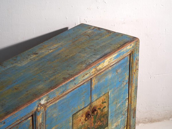Antique entrance sideboard in blue and yellow (c.1920) (photo 17 of 40)