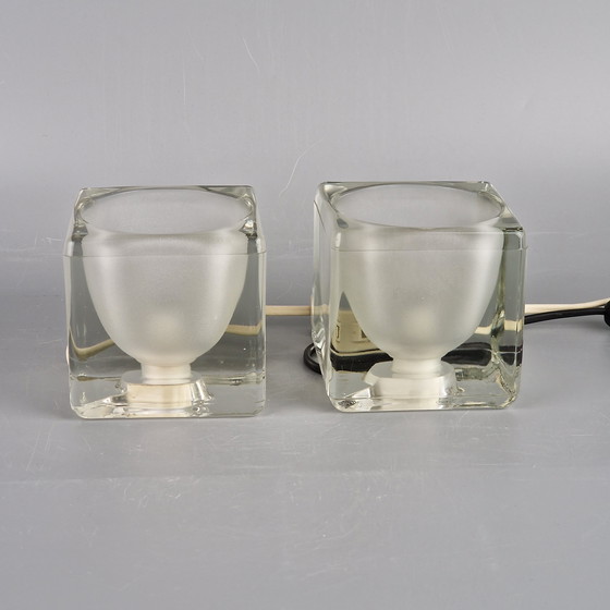 Image 1 of A Set of Two Vintage Peill & Putzler Table Lamps. Cube Glass Lamps. Germany 1970s.