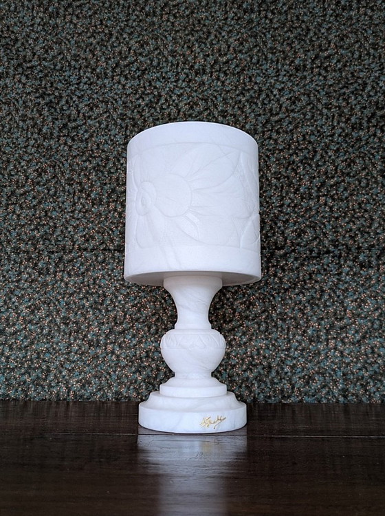 Vintage alabaster table lamp, 27 cm high, from 1 piece – Lighting, Stone (photo 2 of 7)