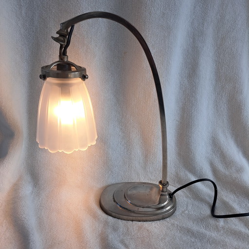 Art Deco Desk Lamp With Frosted Glass Tulip - 1930s Style