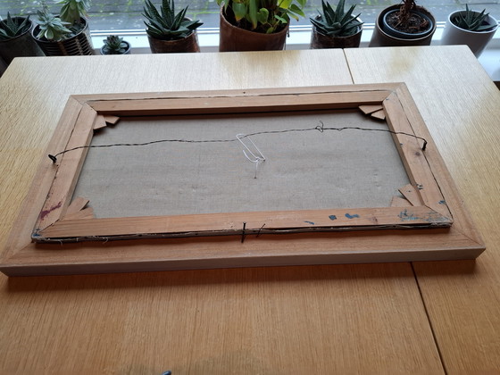 Image 1 of Schilderij stadsgezicht in de avond.