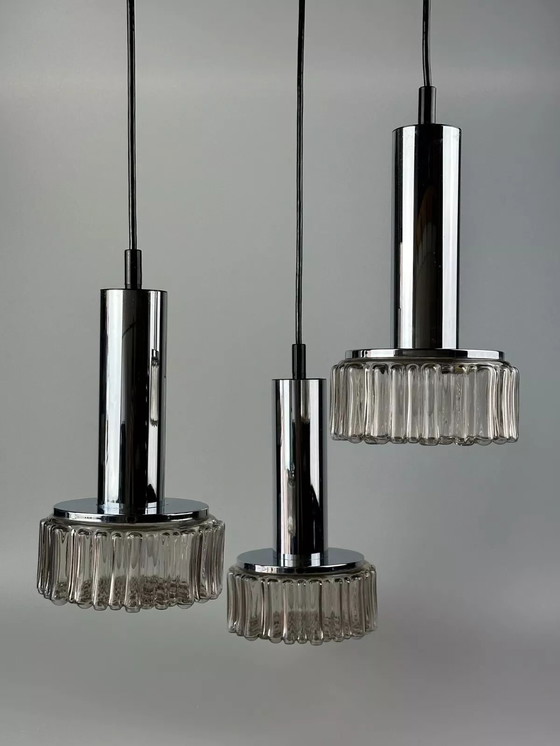 Image 1 of Lampada a cascata a 3 fiamme anni '60-'70 di Staff Leuchten Germania in vetro cromato