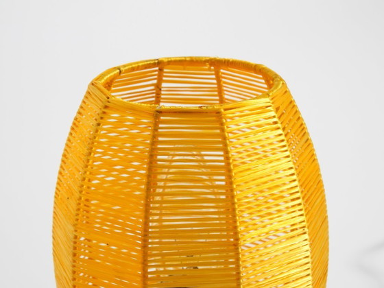 Image 1 of Two beautiful Mid Century modern tripod raffia table lamps