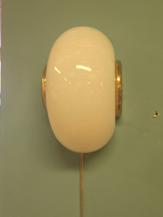 Image 1 of Vintage Murano Wandlamp Plafondlamp Plafonnière Messing Glas