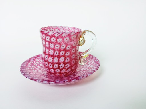 Livio Campanella Murano - Rare 'Millefiori' Cup And Saucer Italy 1960'S