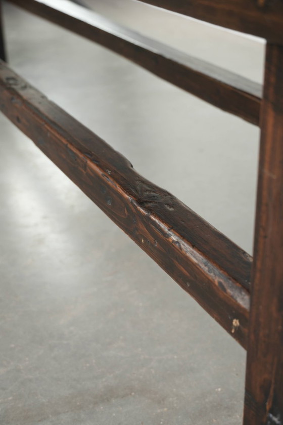Image 1 of Antica panca/tavolo da pranzo spagnola in legno del XVIII secolo con una splendida patina.