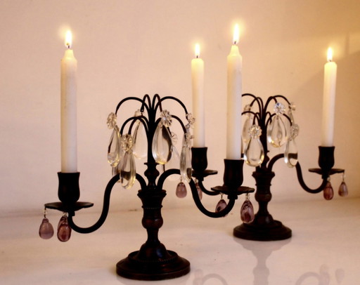 Girándula francesa, siglo XIX, bronce y cristal.