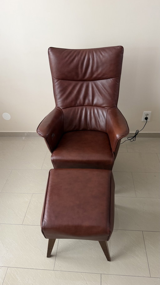BACCA Leren relaxfauteuil met voetenbank – Leather, Wood