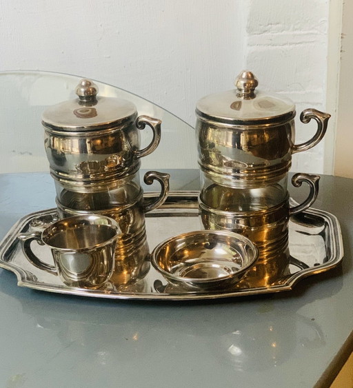 Sivar, silverplate café filtre set door Delheid frères Bruxelles