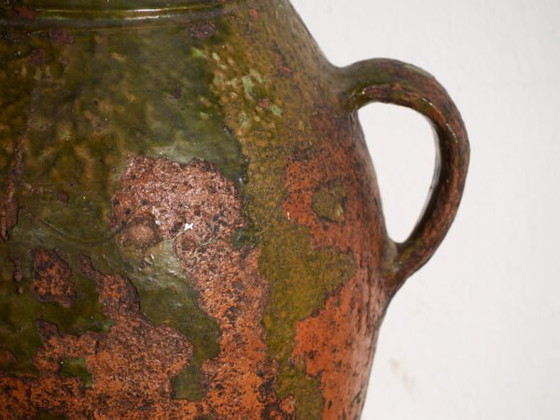 Antieke geglazuurde aardewerken pot met twee handvatten – Centraal-Europa, circa 1920 – Decoratieve objecten (photo 36 of 40)
