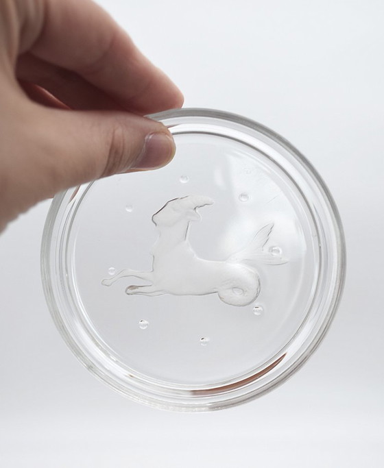 Image 1 of Sous-verres en cristal du Zodiaque Val Saint Lambert - Signé, lot de 9 - Design belge