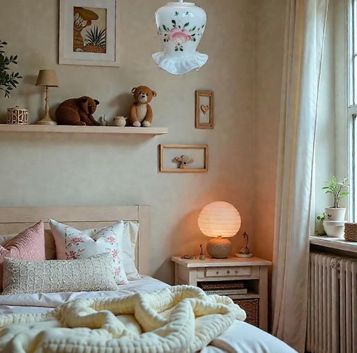 Wit Opaline Lampenkapje met Handgeschilderde Bloem