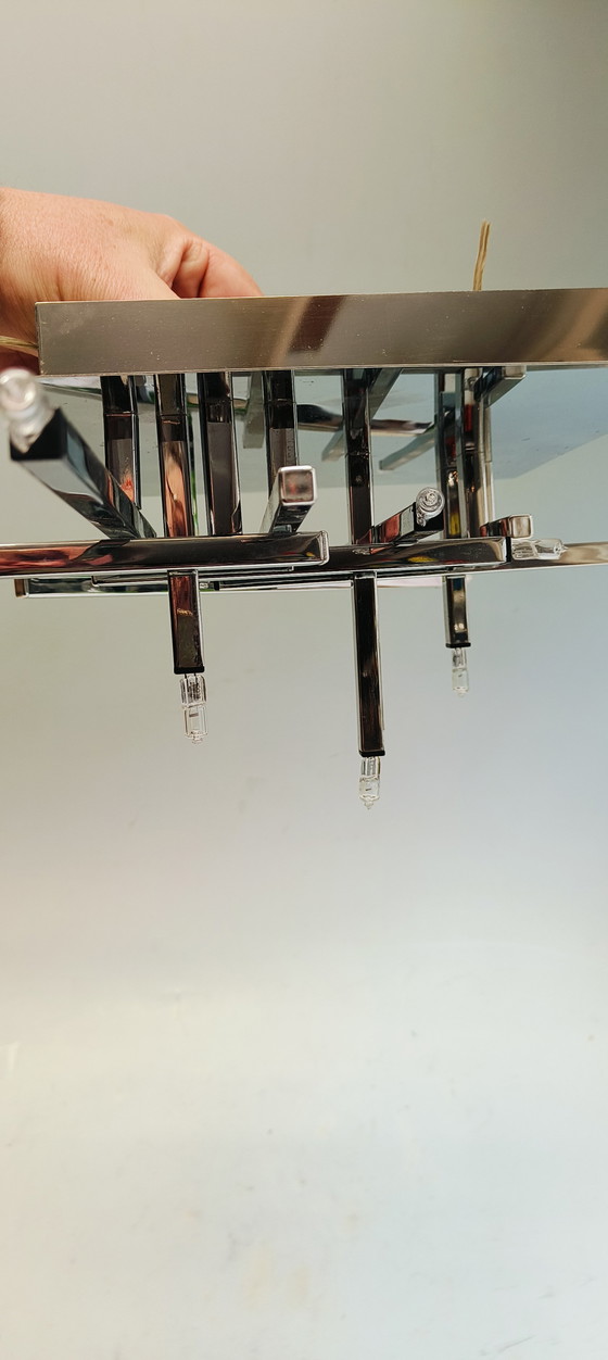 Image 1 of Modernist chrome sofa Germany halogen ceiling lamp from the 1980s in the style of Sciolari