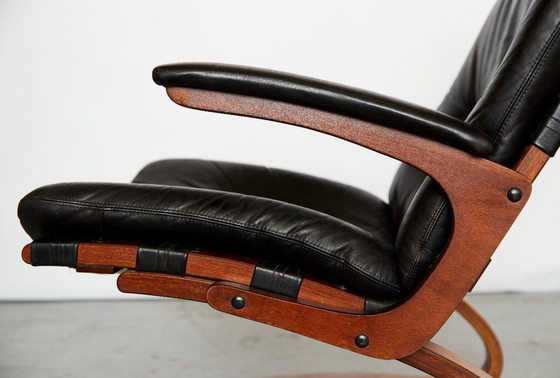 Image 1 of Sedia a sbalzo scandinava in pelle con poggiapiedi di Elsa & Nordahl Solheim per Rybo Rykken, anni '60, set di 2