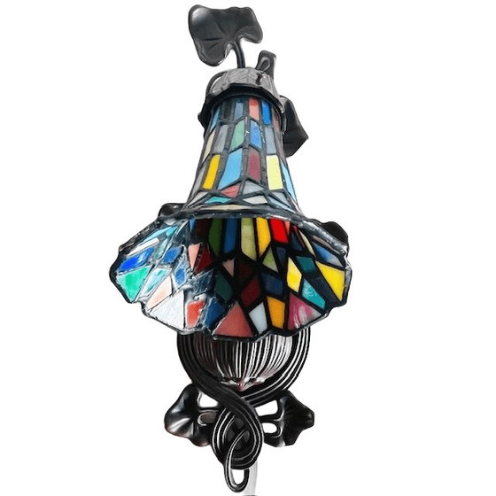 Image 1 of Vintage Meyda Art nouveau stijl wandlamp lelies glas in lood 1980's