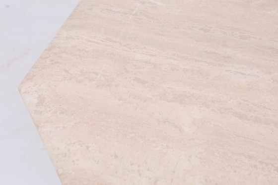 Image 1 of Magnifique table basse vintage en travertin | Table basse du milieu du siècle, table de salon, salon rétro des années 80 #06-44