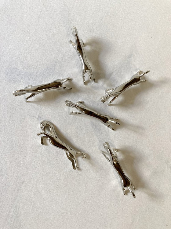 Image 1 of Six silver-plated metal knife rests in the shape of horses. 1960s