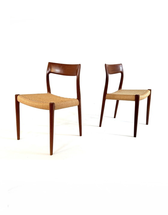 Image 1 of Due sedie da pranzo vintage, modello n. 77, di Niels Otto Møller negli anni '70