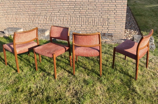 Ensemble de 4 chaises Möller modèle 80, vintage danois des années 1960 – eetkamerstoelen, Wood, Textile