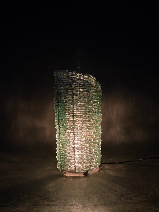 Image 1 of Italian Sculptural Glass Table Lamp, Wire and Glass Construction, 1980s