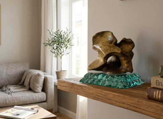 Image 1 of Sculpture organique en bronze « Météore » sur un socle en verre immergé - Milieu du XXe siècle