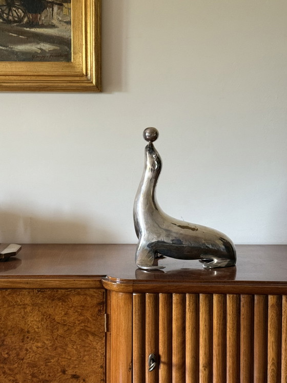 Image 1 of Sculpture de sceau Art déco en laiton argenté, France 1940s