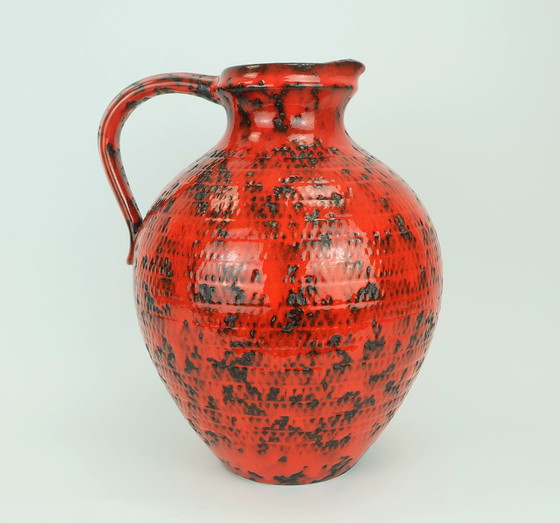 Image 1 of jarrón grande de los años 60 fohr-keramik modelo 490-30 negro rojo decoración en relieve lava gorda
