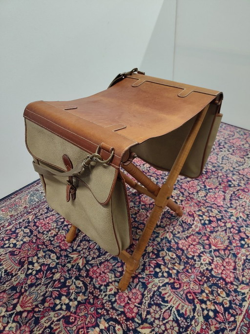 Mulberry opvouwbaar luxe krukje van hout,leer en canvas