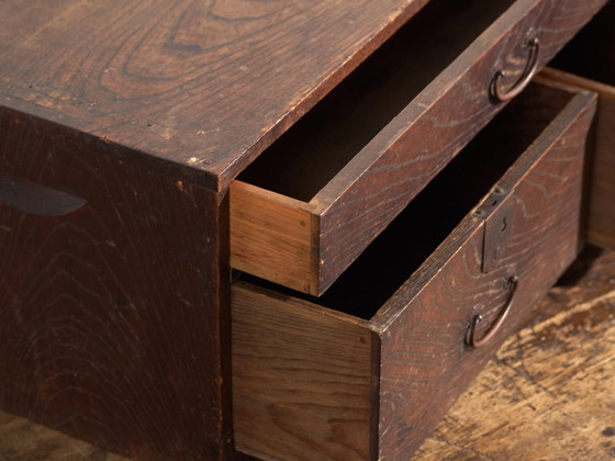 Antique Japanese Desk Chest with Three Drawers – Meiji / Taishō Period (c. ) (photo 24 of 40)