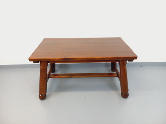 Image 1 of Brutalist rectangular dining table by Georges Robert in dark pine wood from the 1950s/60s