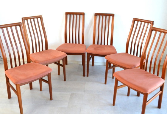 6 x chaises de salle à manger vintage danoises Kai Kristiansen – Schou Andersen, Velours, Bois (photo 5 of 13)