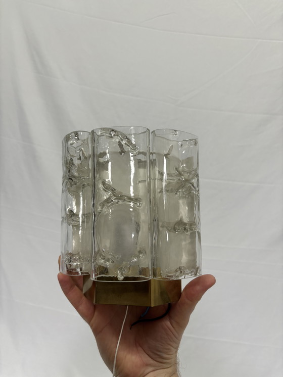 Image 1 of Set of 2 vintage Doria Leuchten ice glass wall lamps 1960s