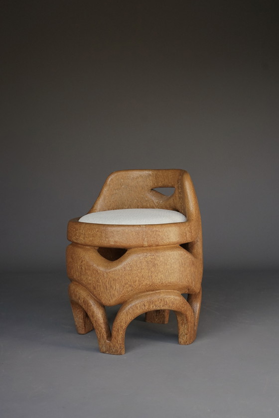 Image 1 of Silla auxiliar orgánica de madera maciza de palma, años 70