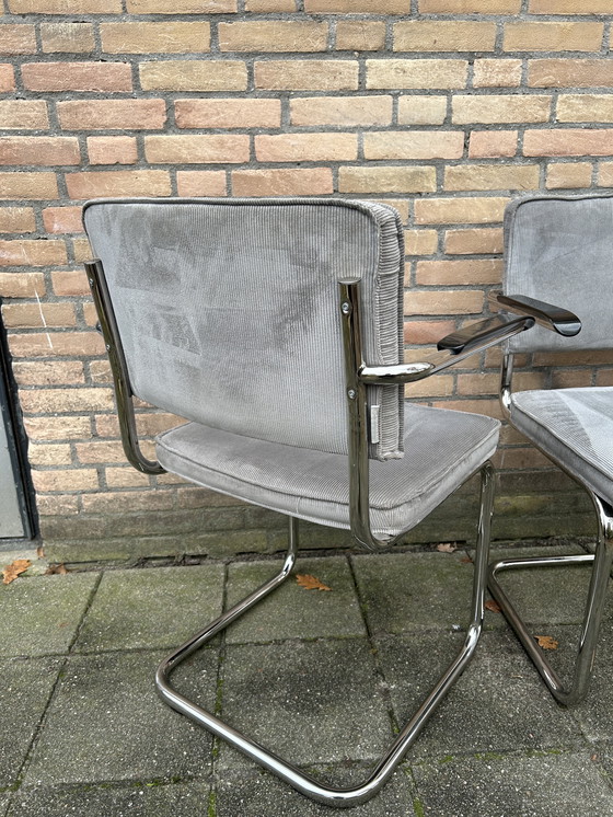 Image 1 of 2 Gray Pure Ribbed Fabric Chairs with Chrome Tubular Frame