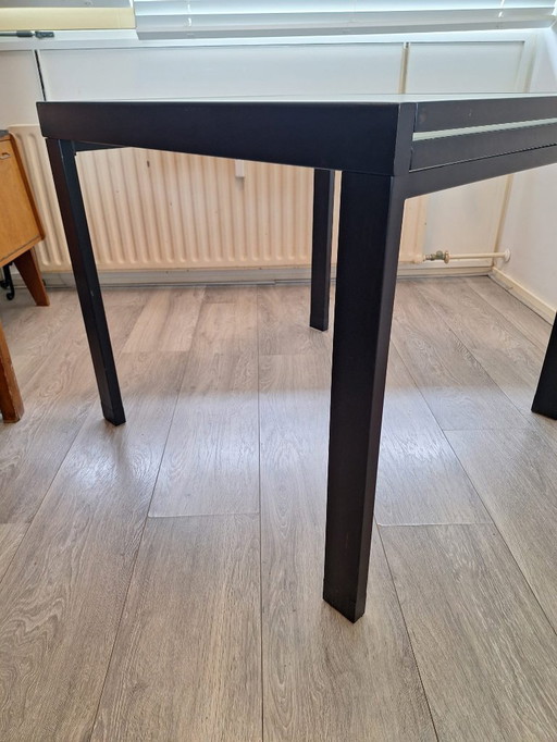 Italian metal glass table with extendable frosted glass top