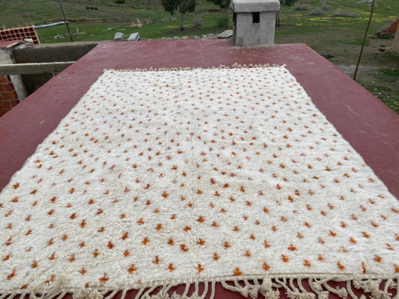 Tapis Beni Ouarain Authentique 3.3x2.3M Laine Écrue Motifs Terracotta – Coton, Scandinavian (photo 5 of 14)