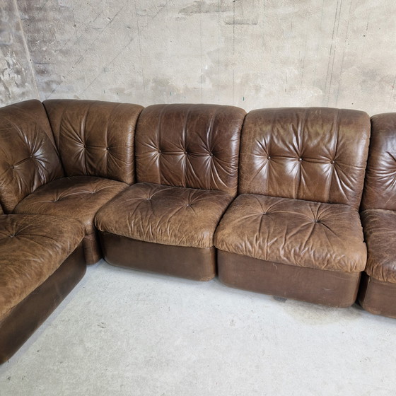Image 1 of Sofá modular de los años 70 con elementos marrones y sofá de cuero.