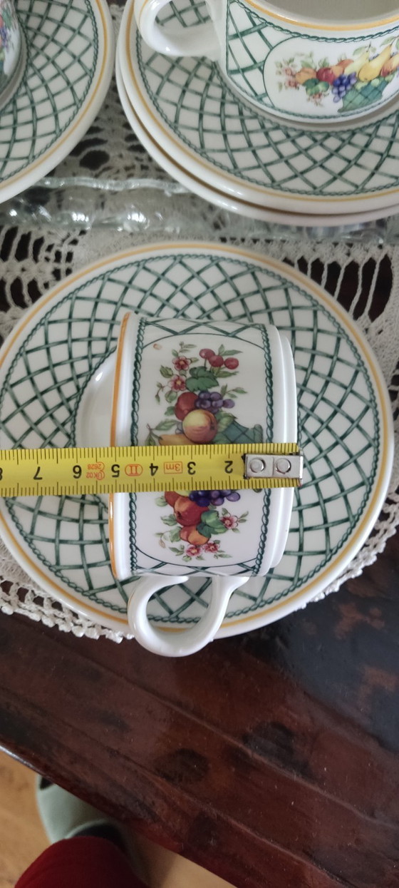 Image 1 of Villeroy & Boch "Basket" Tea Cups Set of 6 – Vintage 1970s/80s – Glass-Porcelain