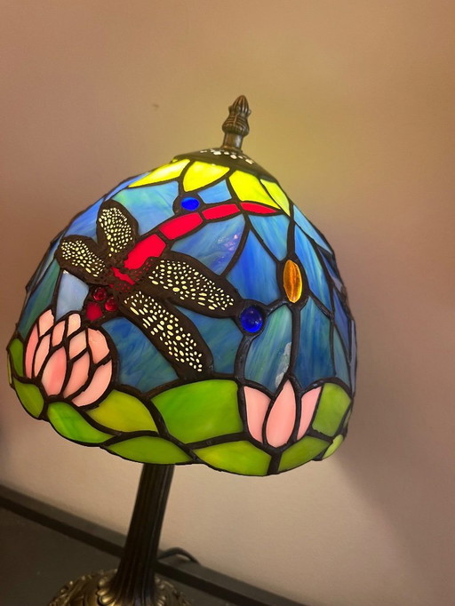 Stained glass Dragonfly table lamp vintage 1920s style