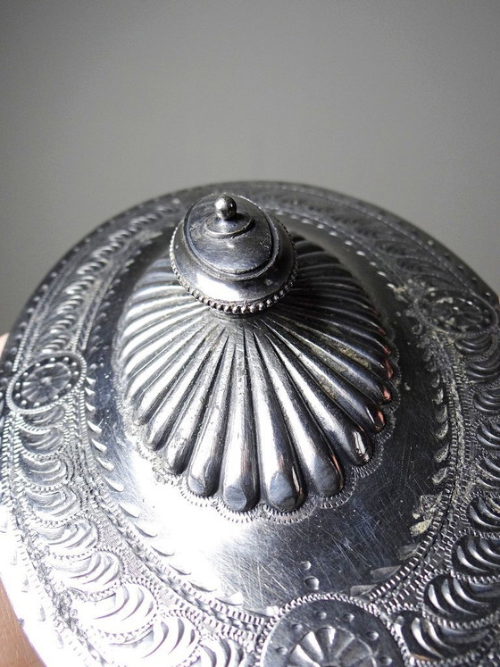 Image 1 of Victorian bonbonnière, attributed to George T. & Co., cobalt glass and silver-plated metal, 19th century