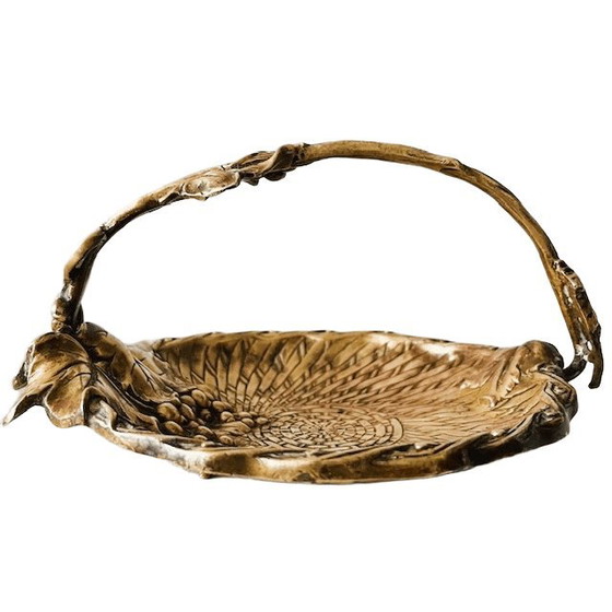 Image 1 of Cuenco antiguo de latón Art Nouveau con hojas de parra de mimbre, década de 1900