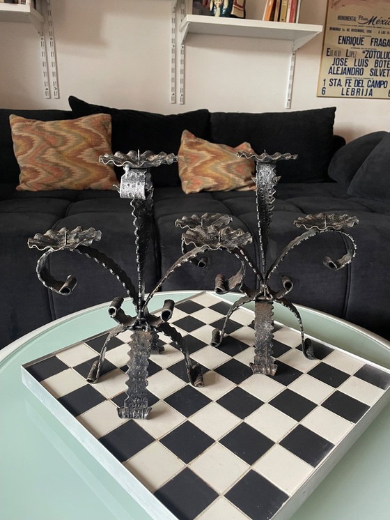 Image 1 of Pair of Brutalist candlesticks in wrought iron 1950