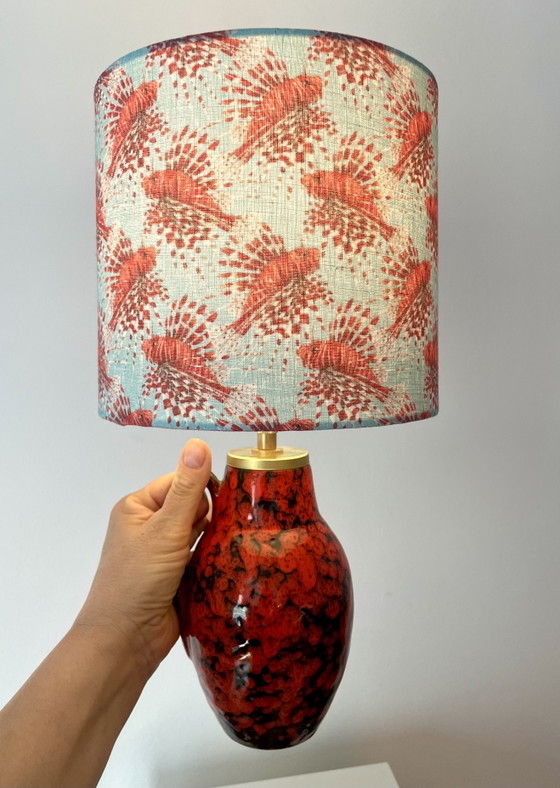 Image 1 of Small cordless table lamp made from Scheurich vase with dragonfish shade